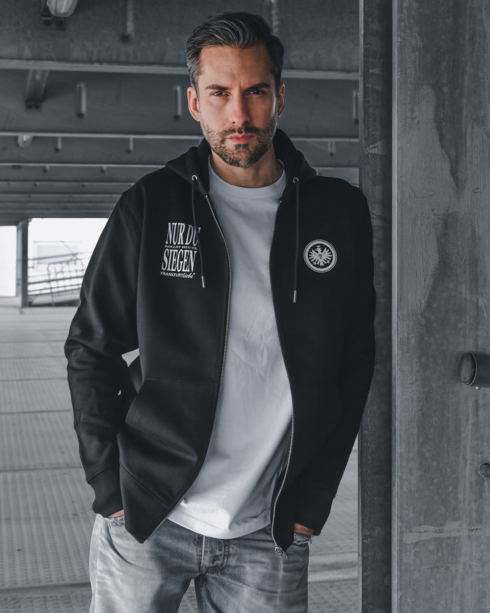 Unisex Zipper Eintracht Frankfurt „Nur du sollst heute siegen“ Schwarz – Frankfurtliebe